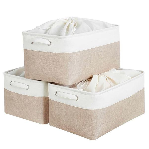 Mangata Große Canvas-Aufbewahrungsbox Khaki Weiß– Ordnung mit Herz und Stil