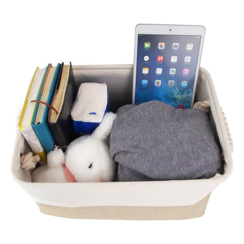 aufbewahrungskorb aus Stoff mit Griffen Khaki Weiß 4 Stück