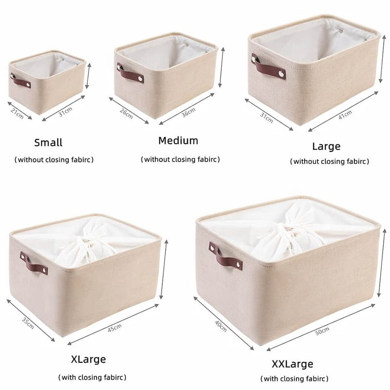 Große Aufbewahrungsbox aus Stoff Beige mit edlen Ledergriffen