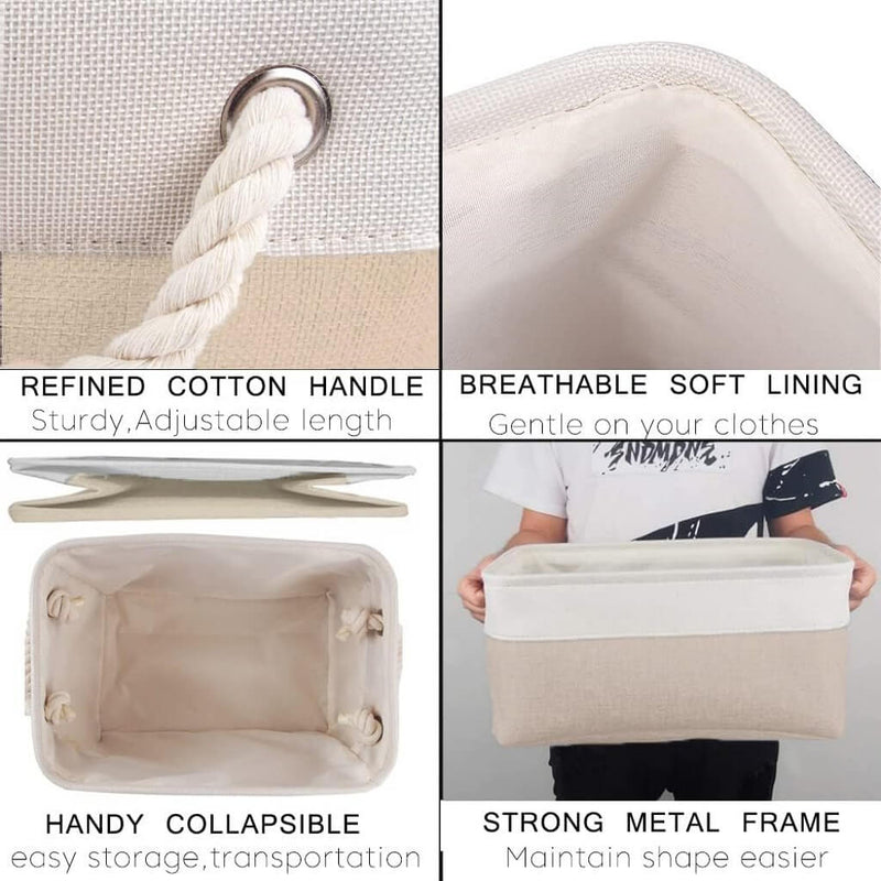 aufbewahrungskorb aus Stoff mit Griffen Khaki Weiß 4 Stück