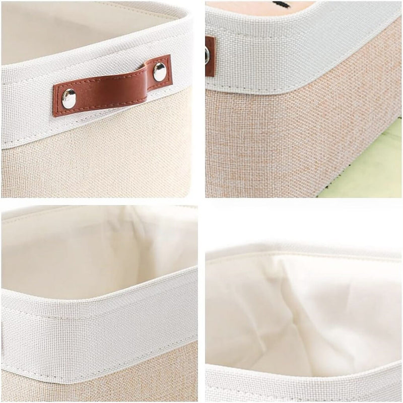 Leinen Aufbewahrungsbox Weiss Khaki Mangata