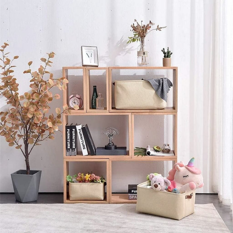 Große Aufbewahrungsbox aus Stoff Beige mit edlen Ledergriffen