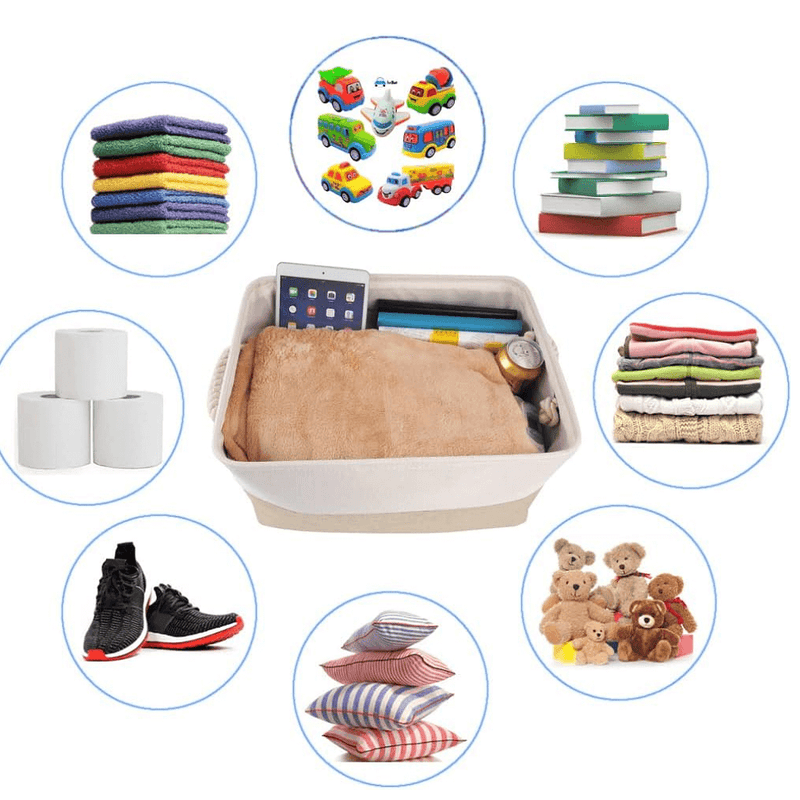 aufbewahrungskorb aus Stoff mit Griffen Khaki Weiß 4 Stück