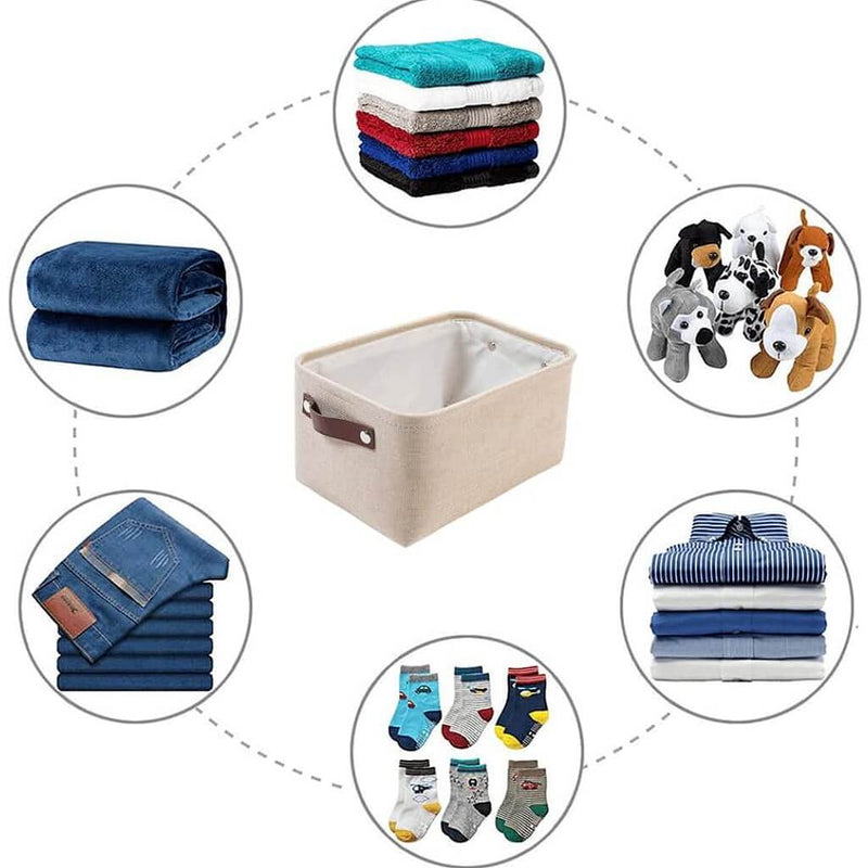 Große Aufbewahrungsbox aus Stoff Beige mit edlen Ledergriffen