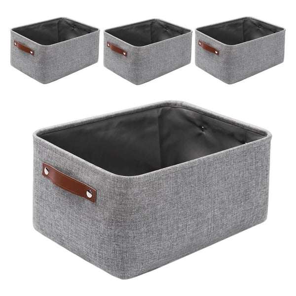 Stoffboxen mit Ledergriff (Grau)