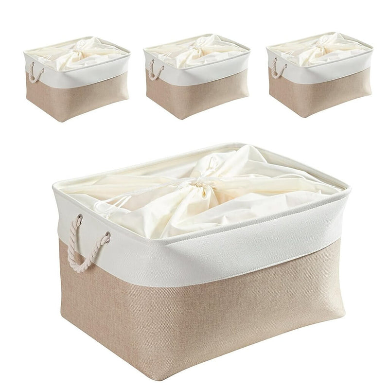 aufbewahrungskorb aus Stoff mit Griffen Khaki Weiß 4 Stück