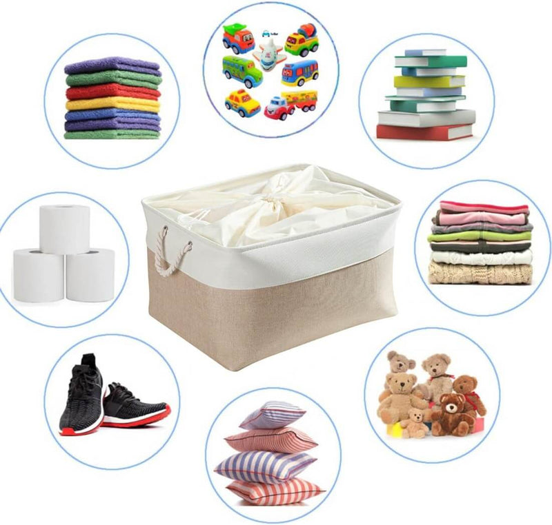 aufbewahrungskorb aus Stoff mit Griffen Khaki Weiß 4 Stück