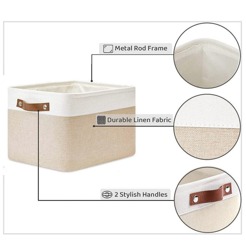 Leinen Aufbewahrungsbox Weiss Khaki Mangata