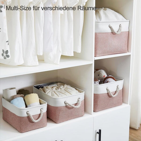Aufbewahrungsbox Stoff – Körbe in RosaWeiß, rechteckig, mit Kordelgriffen S–XXL