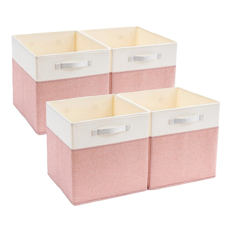 Aufbewahrungsbox Stoff Würfel, Rosa Weiß, faltbare Aufbewahrungskörbe für Regal & Kallax 3er 4er-Set