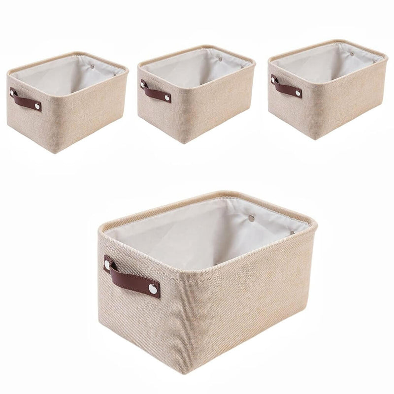 Große Aufbewahrungsbox aus Stoff Beige mit edlen Ledergriffen