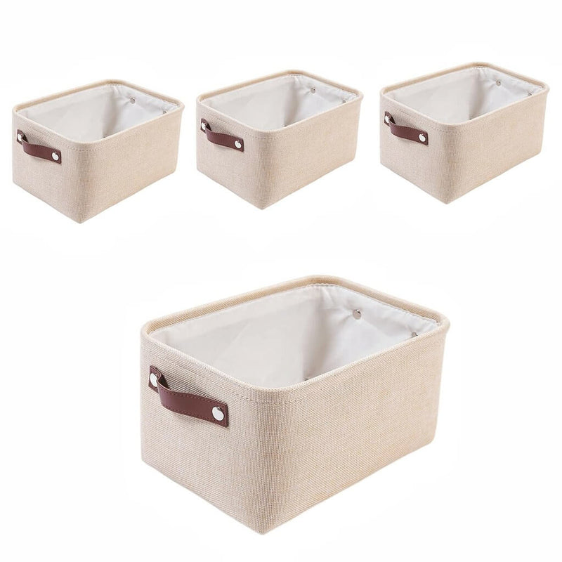 Große Aufbewahrungsbox aus Stoff Beige mit edlen Ledergriffen