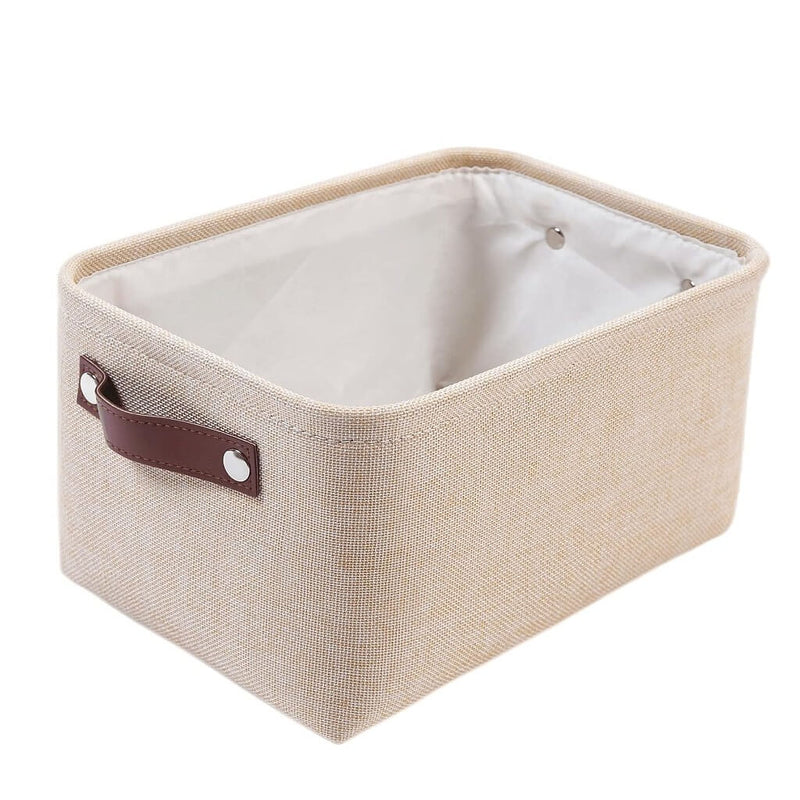 Große Aufbewahrungsbox aus Stoff Beige mit edlen Ledergriffen