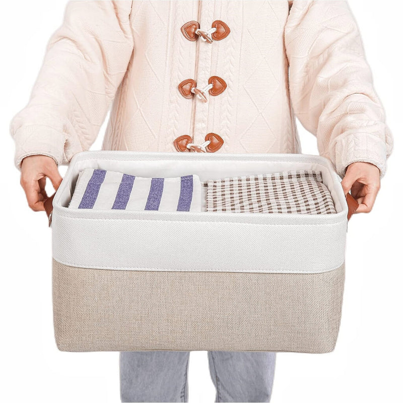 Leinen Aufbewahrungsbox Weiss Khaki Mangata