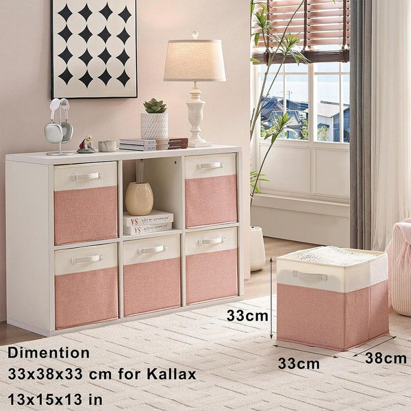Aufbewahrungsbox Stoff Würfel, Rosa Weiß, faltbare Aufbewahrungskörbe für Regal & Kallax 3er 4er-Set