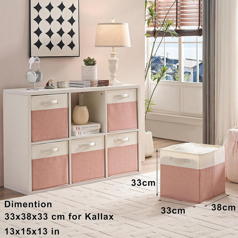 Aufbewahrungsbox Stoff Würfel, Rosa Weiß, faltbare Aufbewahrungskörbe für Regal & Kallax 3er 4er-Set