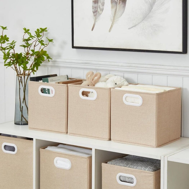 Stoff-Aufbewahrungsbox Würfel, faltenfrei, mit Griffringen Helles Khaki