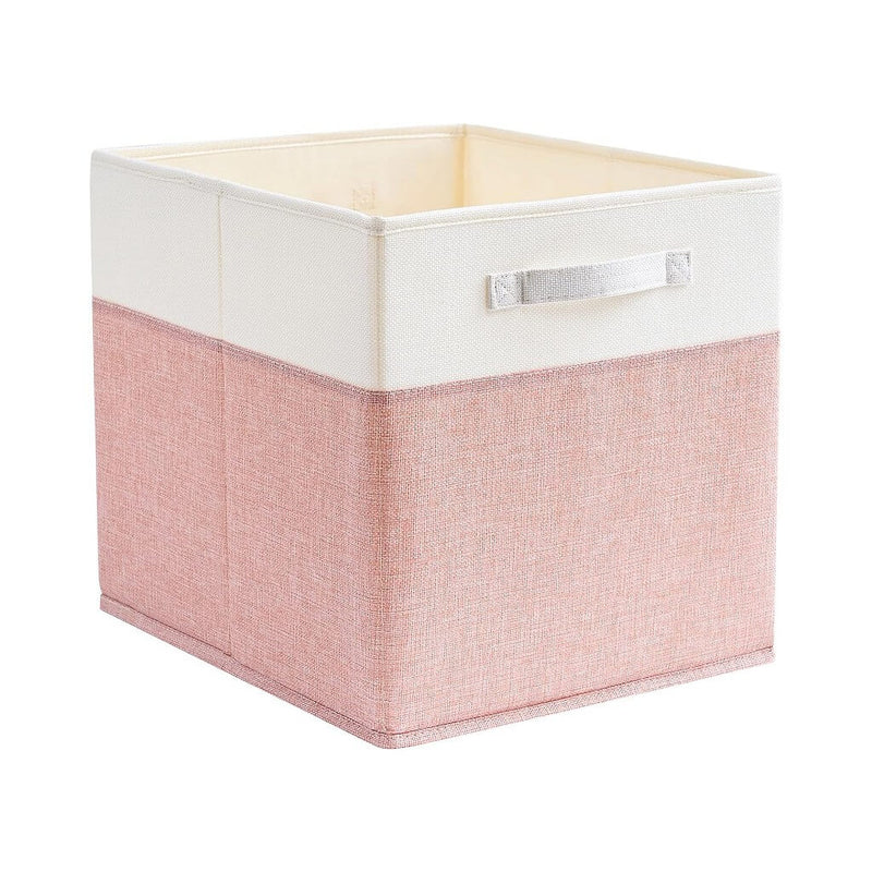 Aufbewahrungsbox Stoff Würfel, Rosa Weiß, faltbare Aufbewahrungskörbe für Regal & Kallax 3er 4er-Set