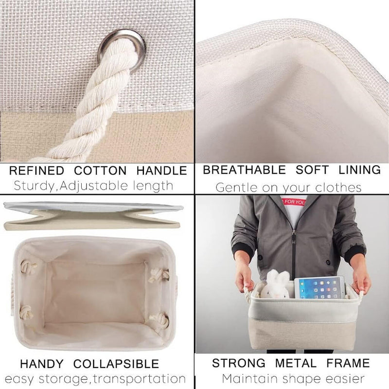 aufbewahrungskorb aus Stoff mit Griffen Khaki Weiß 4 Stück