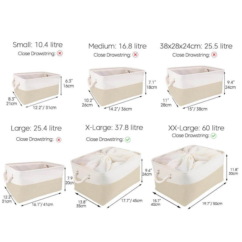 aufbewahrungskorb aus Stoff mit Griffen Khaki Weiß 4 Stück