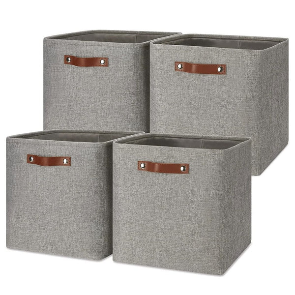 Aufbewahrungskörbe Faltbare 30x30x30 Grau mit Leder Griffe