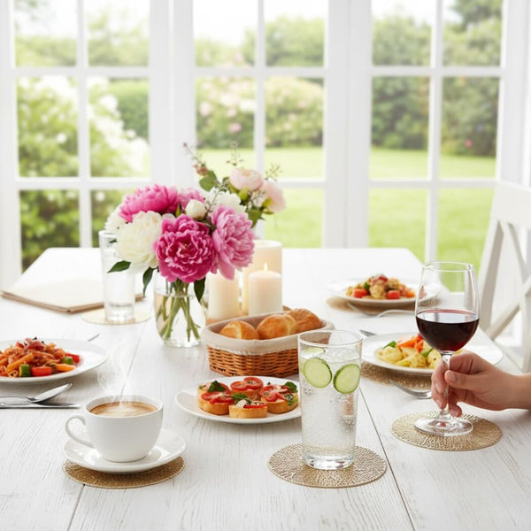 Goldene Untersetzer Rund 10,5 cm – Hitzebeständige Glasuntersetzer für Gläser, Tassen & Kerzen (2–10er-Set) MÅNGATA