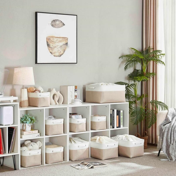 Mangata Große Canvas-Aufbewahrungsbox Khaki Weiß– Ordnung mit Herz und Stil
