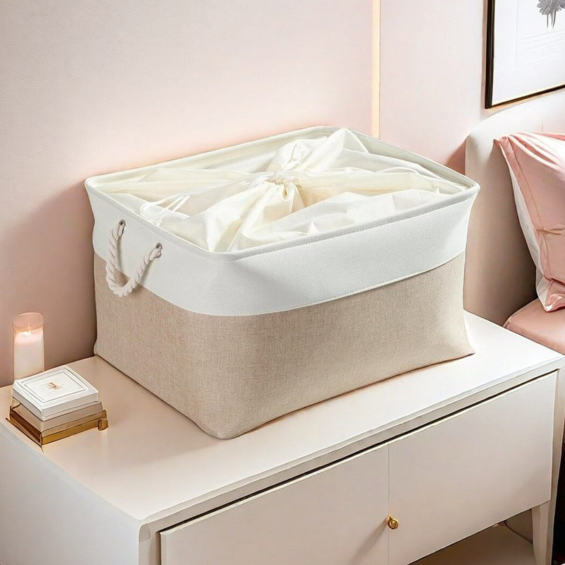 aufbewahrungskorb aus Stoff mit Griffen Khaki Weiß 4 Stück