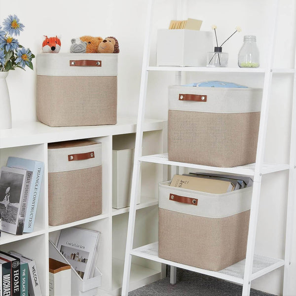 Stoff Aufbewahrungswürfel Set Aufbewahrungskorb für Schlafzimmer, Bastelzimmer Khaki&Weiß