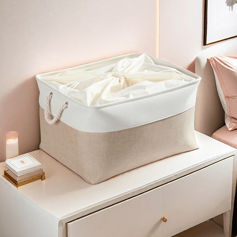 aufbewahrungskorb aus Stoff mit Griffen Khaki Weiß 4 Stück