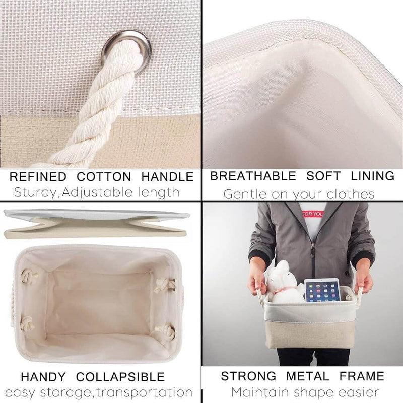 aufbewahrungskorb aus Stoff mit Griffen Khaki Weiß 4 Stück