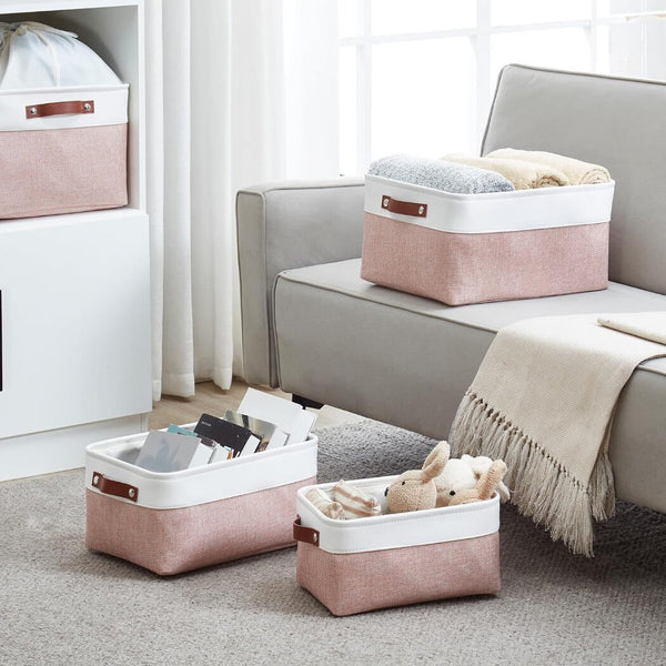 Aufbewahrungsboxen aus Stoff – Rechteckig in Rosa & Weiß für Schrank, Regale & Schränke