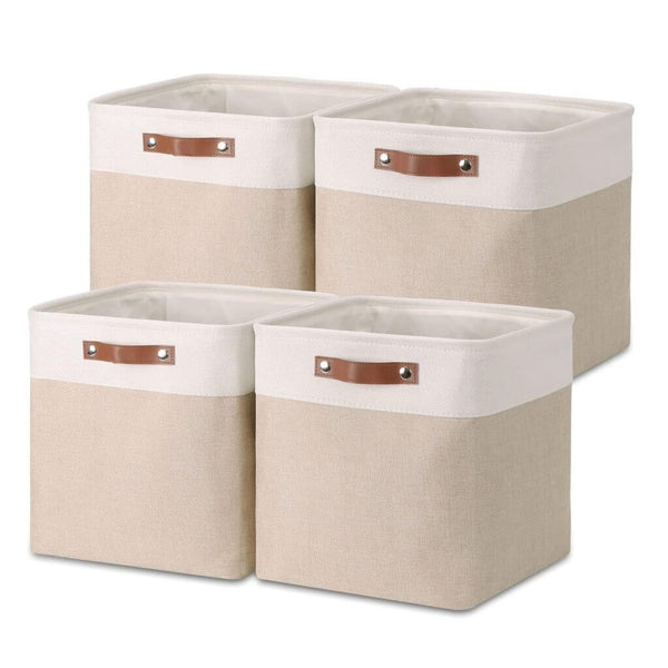 Stoff Aufbewahrungswürfel Set Aufbewahrungskorb für Schlafzimmer, Bastelzimmer Khaki&Weiß