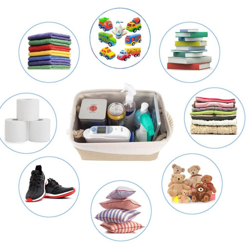 aufbewahrungskorb aus Stoff mit Griffen Khaki Weiß 4 Stück