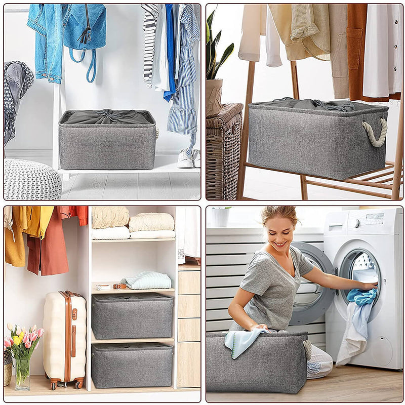 Boxen Stoff Aufbewahrung Aufbewahrungsboxen Faltbare mit Griff, 3er Set, Grau