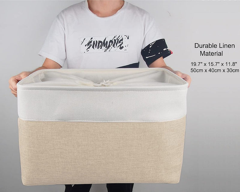 Leinen Aufbewahrungsbox Weiss Khaki Mangata