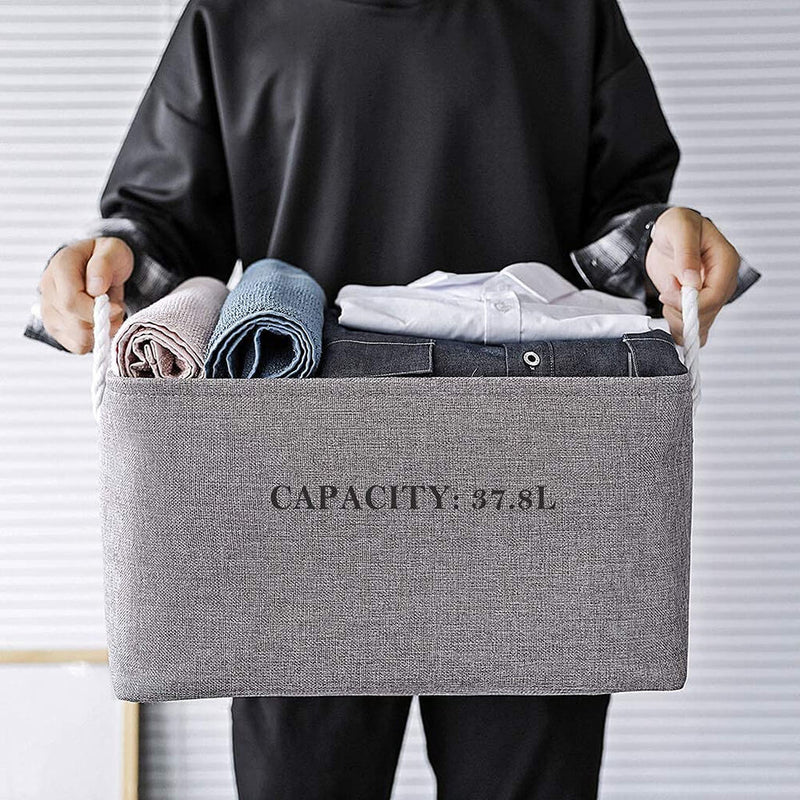 Boxen Stoff Aufbewahrung Aufbewahrungsboxen Faltbare mit Griff, 3er Set, Grau