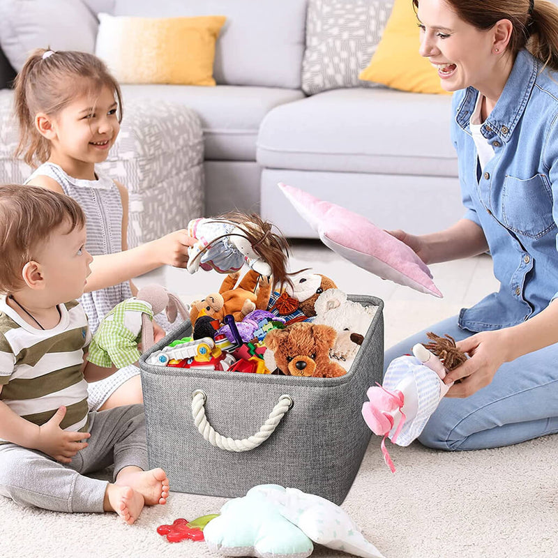 Boxen Stoff Aufbewahrung Aufbewahrungsboxen Faltbare mit Griff, 3er Set, Grau