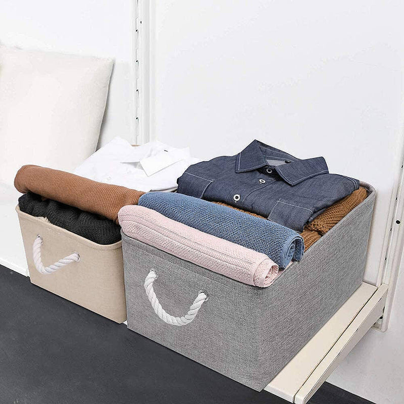 Boxen Stoff Aufbewahrung Aufbewahrungsboxen Faltbare mit Griff, 3er Set, Grau