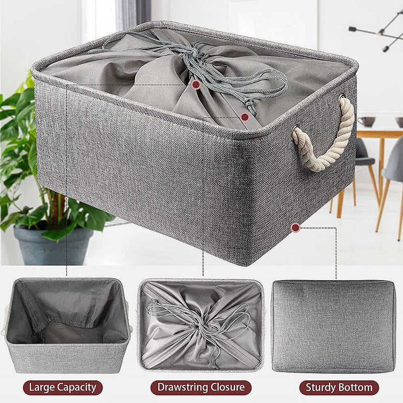 Boxen Stoff Aufbewahrung Aufbewahrungsboxen Faltbare mit Griff, 3er Set, Grau