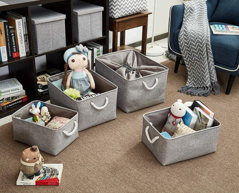 Boxen Stoff Aufbewahrung Aufbewahrungsboxen Faltbare mit Griff, 3er Set, Grau