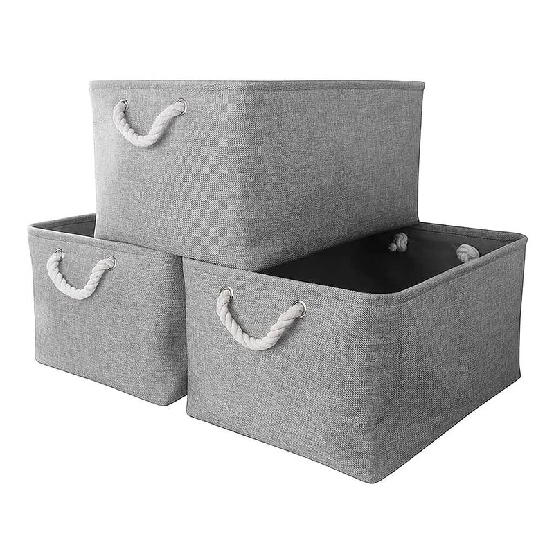 Boxen Stoff Aufbewahrung Aufbewahrungsboxen Faltbare mit Griff, 3er Set, Grau