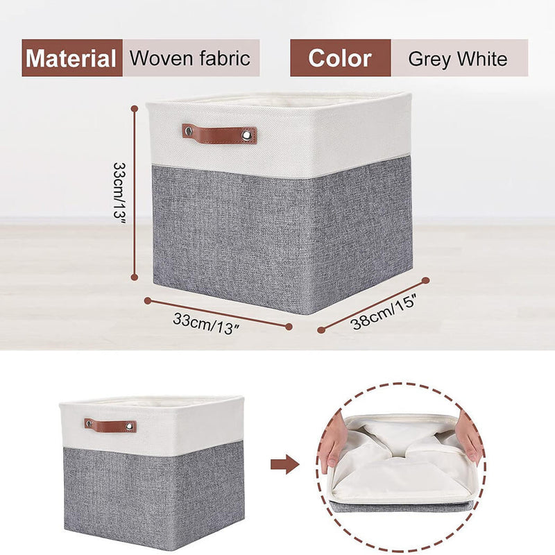 Faltbare Aufbewahrungsbox aus Stoff 33 x 38 x 33cm Boxen mit Griffen für Zuhause Grau/Weiß
