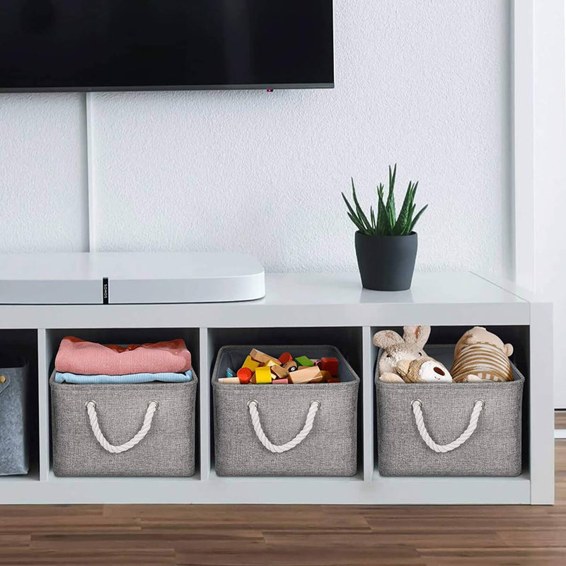 Boxen Stoff Aufbewahrung Aufbewahrungsboxen Faltbare mit Griff, 3er Set, Grau