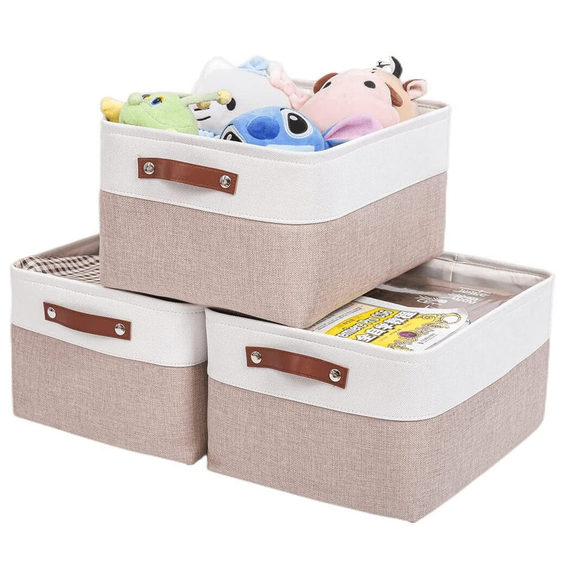 Leinen Aufbewahrungsbox Weiss Khaki Mangata