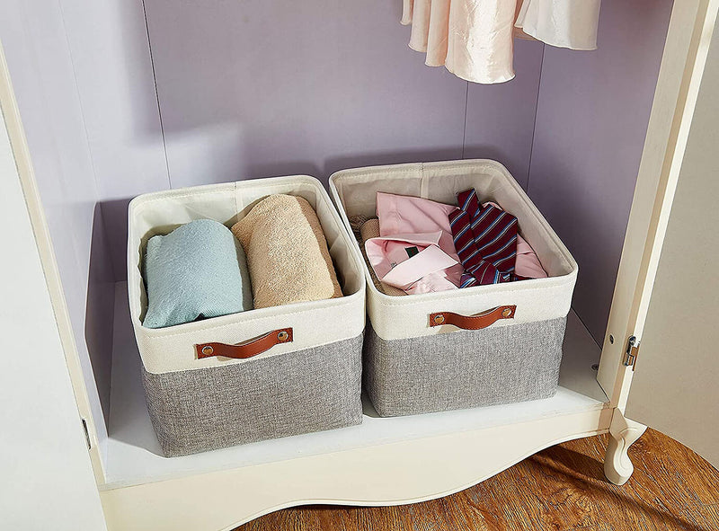 Faltbare Aufbewahrungsbox aus Stoff 33 x 38 x 33cm Boxen mit Griffen für Zuhause Grau/Weiß