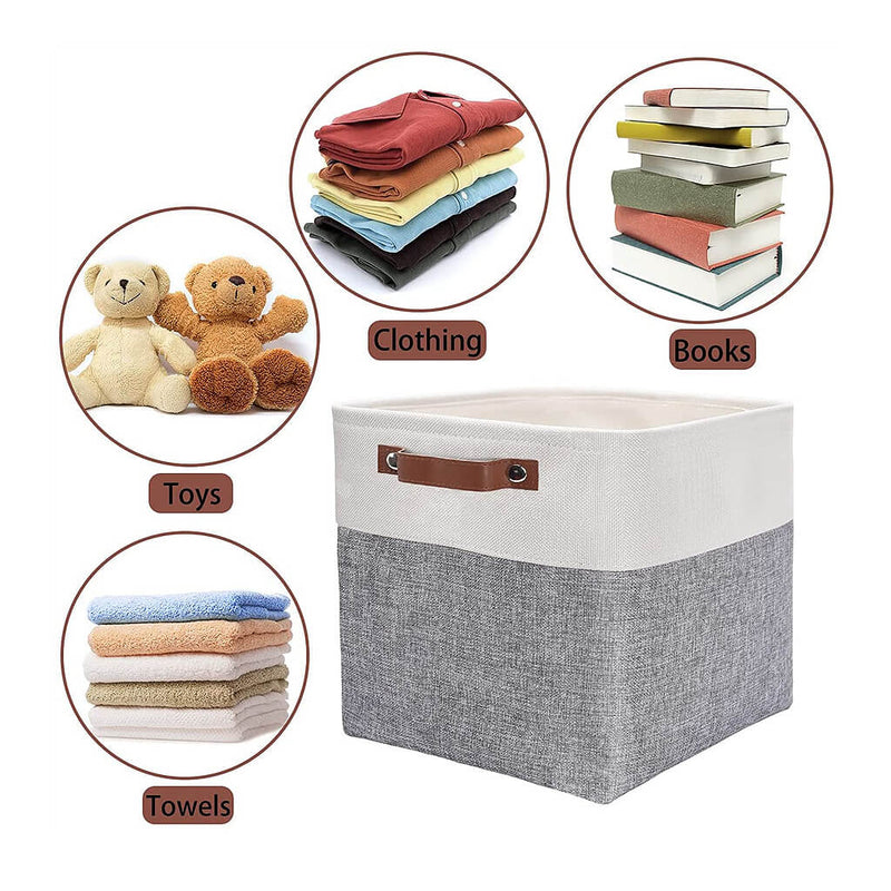 Faltbare Aufbewahrungsbox aus Stoff 33 x 38 x 33cm Boxen mit Griffen für Zuhause Grau/Weiß