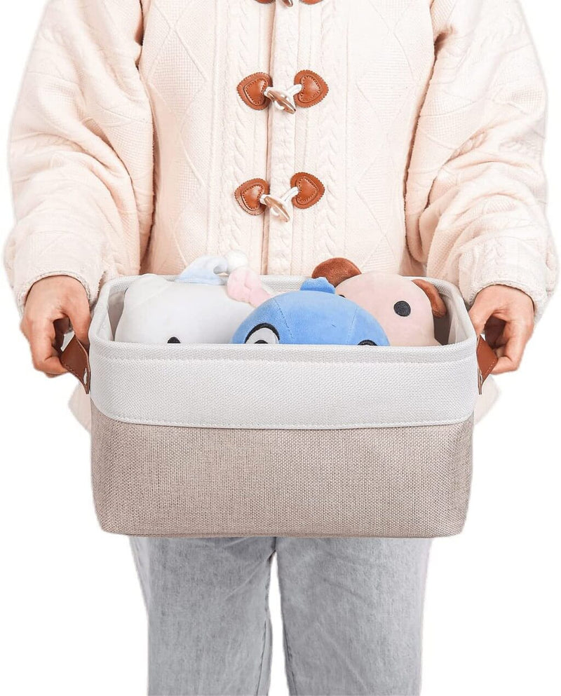 Leinen Aufbewahrungsbox Weiss Khaki Mangata