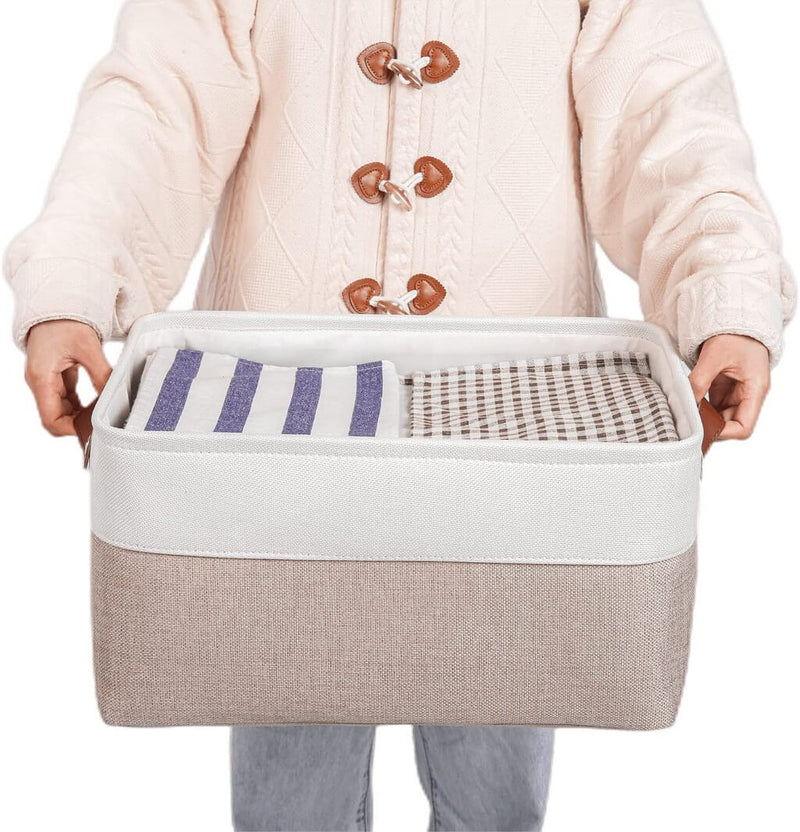 Leinen Aufbewahrungsbox Weiss Khaki Mangata