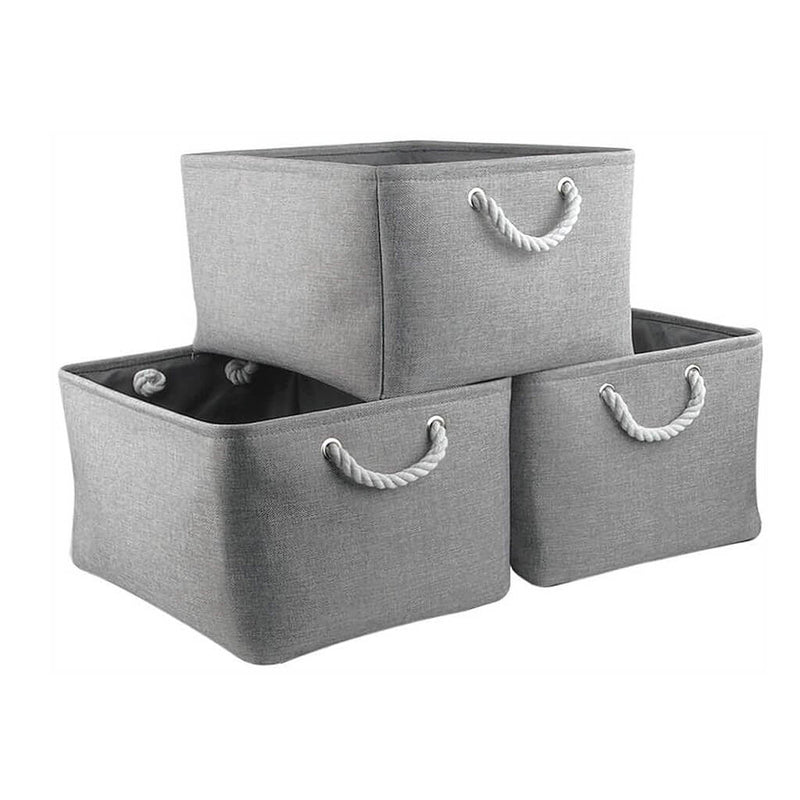 Boxen Stoff Aufbewahrung Aufbewahrungsboxen Faltbare mit Griff, 3er Set, Grau